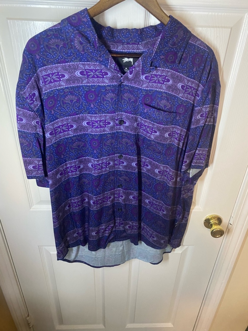 Stussy Purple Paisley Short-Sleeve Button-Up Shirt
